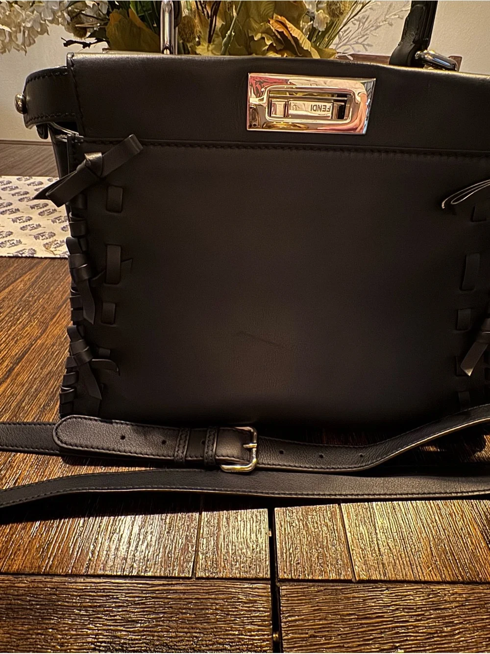Fendi DARK NAVY Leather Top-Handle Satchel with Braided Fringe